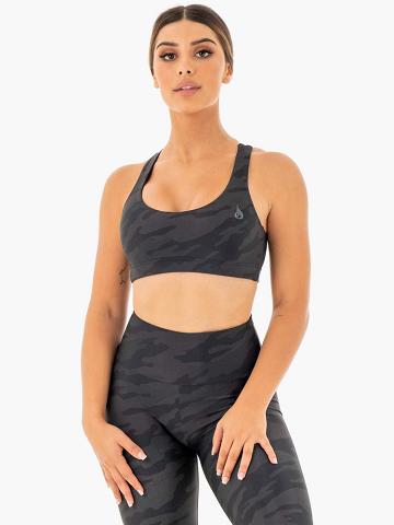 Staniki Sportowe Damskie Ryderwear Women Sports Bra Camo Czarne Camo | PL1610QZ