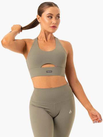 Staniki Sportowe Damskie Ryderwear Women Sports Bra Base Racer Back Khaki | PL1639RW