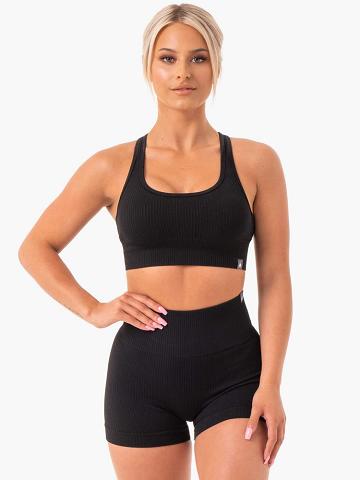 Staniki Sportowe Damskie Ryderwear Women Sports Bra Rib Seamless Czarne | PL1643IS