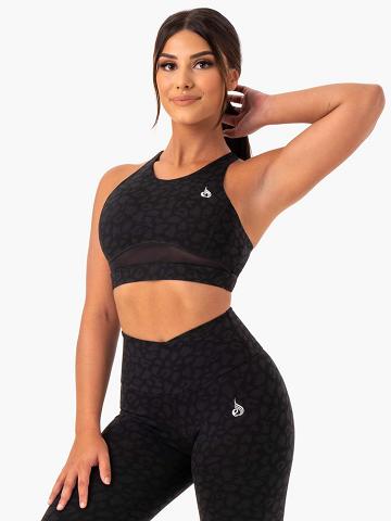 Staniki Sportowe Damskie Ryderwear Women Sports Bra Amazon Mesh Czarne Panterka | PL1648DN