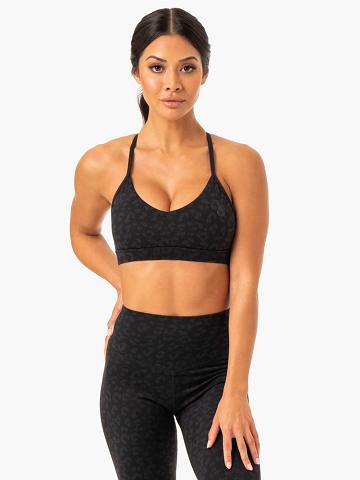 Staniki Sportowe Damskie Ryderwear Women Sports Bra Hybryd Czarne Panterka | PL1651HK