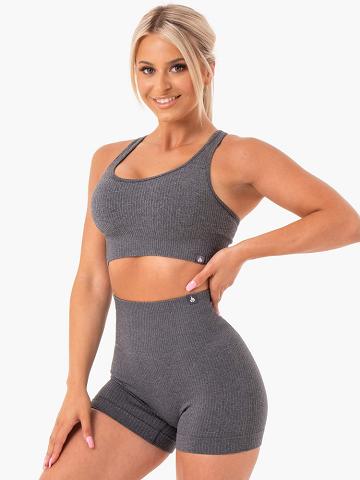 Staniki Sportowe Damskie Ryderwear Women Sports Bra Rib Seamless Szare | PL1672AP