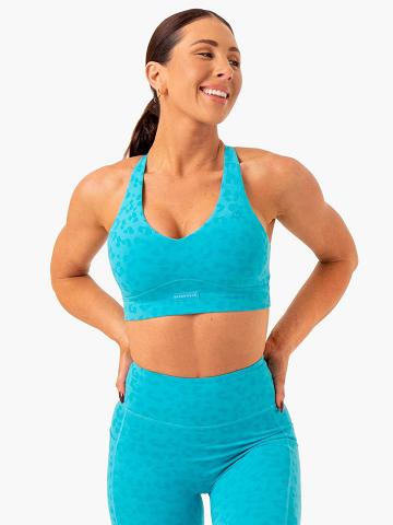 Staniki Sportowe Damskie Ryderwear Women Sports Bra Ultra V-Neck Głęboka Turkusowe Panterka | PL1683CE