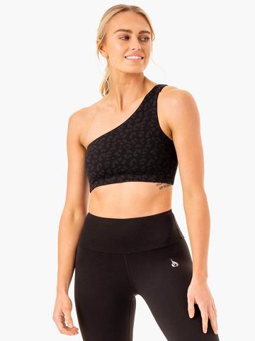 Staniki Sportowe Damskie Ryderwear Women Sports Bra Adapt One Shoulder Czarne Panterka | PL1686NB