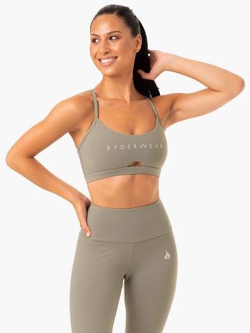 Staniki Sportowe Damskie Ryderwear Women Sports Bra Staples Khaki | PL1724AP