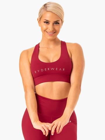 Staniki Sportowe Damskie Ryderwear Women Sports Bra Staples Cross Over Bordowe Czerwone | PL1732LH