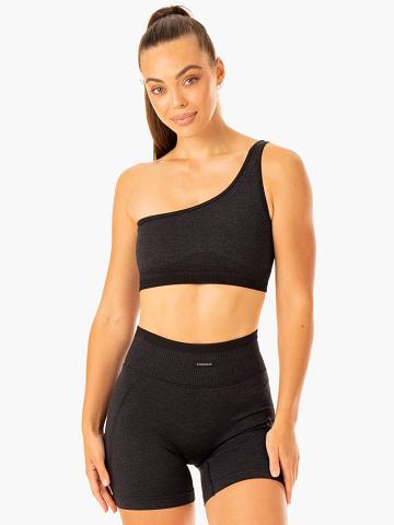 Staniki Sportowe Damskie Ryderwear Women Sports Bra Excel Seamless One Shoulder Czarne | PL1742EX