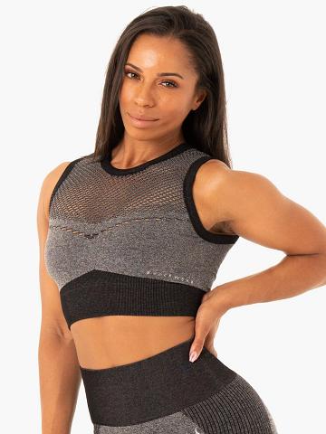 Staniki Sportowe Damskie Ryderwear Women Sports Bra Oasis Seamless Crop Top Czarne | PL1750AP