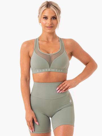 Staniki Sportowe Damskie Ryderwear Women Sports Bra Hype Mesh Oliwkowe | PL1768EX