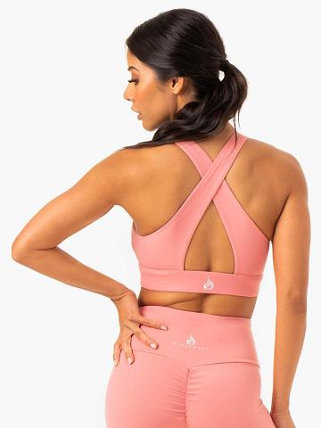 Staniki Sportowe Damskie Ryderwear Women Sports Bra Staples Cross Over Różowe Różowe | PL1770TV