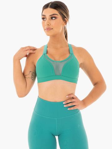 Staniki Sportowe Damskie Ryderwear Women Sports Bra Collide Mesh Contour Turkusowe | PL1780GL