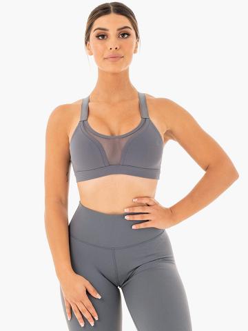 Staniki Sportowe Damskie Ryderwear Women Sports Bra Collide Mesh Contour Szare | PL1781HK