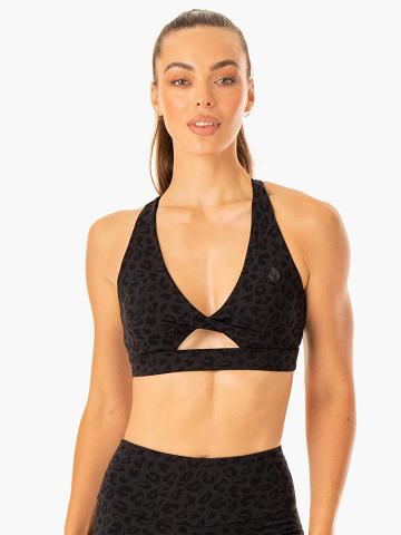 Staniki Sportowe Damskie Ryderwear Women Sports Bra Adapt Twist Czarne Panterka | PL1793WY