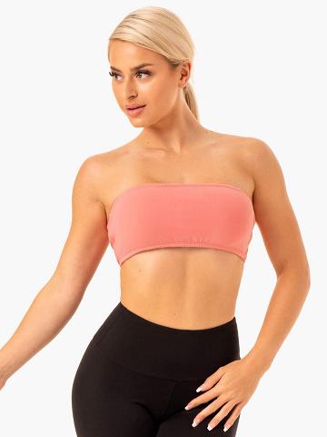 Staniki Sportowe Damskie Ryderwear Women Sports Bra Bandeau Różowe | PL1801PQ