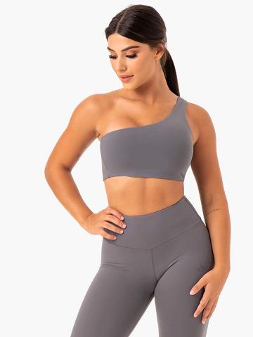 Staniki Sportowe Damskie Ryderwear Women Sports Bra Adapt One Shoulder Szare | PL1811ZG