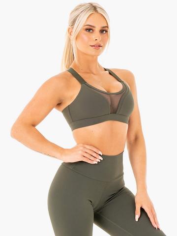 Staniki Sportowe Damskie Ryderwear Women Sports Bra Collide Mesh Contour Khaki | PL1826OR