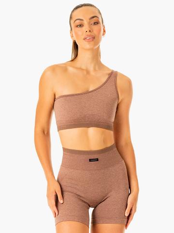 Staniki Sportowe Damskie Ryderwear Women Sports Bra Excel Seamless One Shoulder Beżowe | PL1832GL