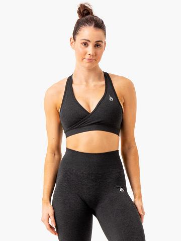 Staniki Sportowe Damskie Ryderwear Women Sports Bra Essential Seamless Cross Over Czarne | PL1839CE