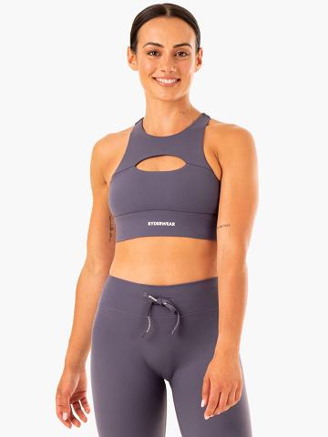 Staniki Sportowe Damskie Ryderwear Women Sports Bra Replay Cut Out Szare | PL1844QZ