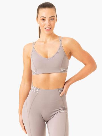 Staniki Sportowe Damskie Ryderwear Women Sports Bra Level Up V-Neck Szare | PL1851IS