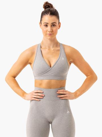 Staniki Sportowe Damskie Ryderwear Women Sports Bra Essential Seamless Cross Over Głęboka Szare | PL1905PQ