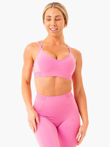 Staniki Sportowe Damskie Ryderwear Women Sports Bra Level Up V-Neck Różowe | PL1907SO