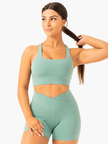 Staniki Sportowe Damskie Ryderwear Women Sports Bra Flow Square Neck Zielone | PL1922QZ