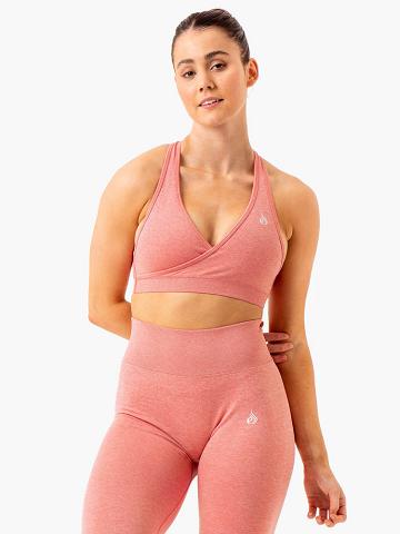 Staniki Sportowe Damskie Ryderwear Women Sports Bra Essential Seamless Cross Over Różowe | PL1932AP