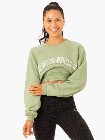 Swetry Damskie Ryderwear Women Sweaters Emerge Super Crop Zielone | PL1501CE