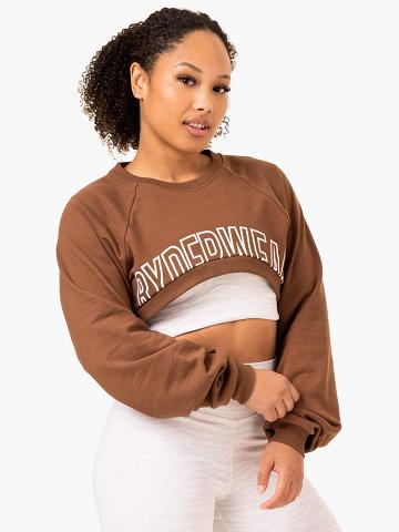 Swetry Damskie Ryderwear Women Sweaters Emerge Super Crop Czekolada | PL1502VD