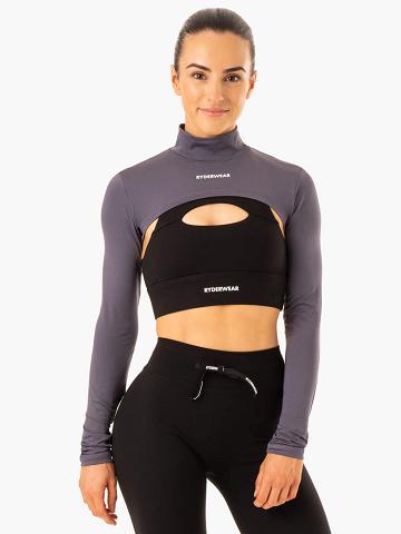 Swetry Damskie Ryderwear Women Sweaters Replay Super Crop Szare | PL1512UT