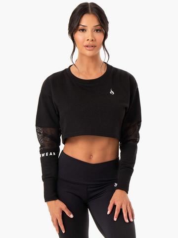 Swetry Damskie Ryderwear Women Sweaters Amazon Mesh Cropped Czarne | PL1555BC