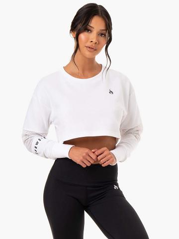 Swetry Damskie Ryderwear Women Sweaters Amazon Mesh Cropped Białe | PL1582NB