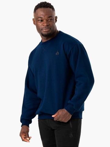 Swetry Męskie Ryderwear Men Sweaters Reset Fleece Crew Neck Niebieskie | PL2817IS