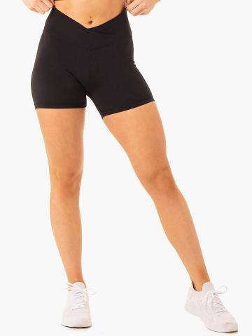 Szorty Damskie Ryderwear Women Shorts Serene Cross Over Scrunch Czarne | PL2046XF