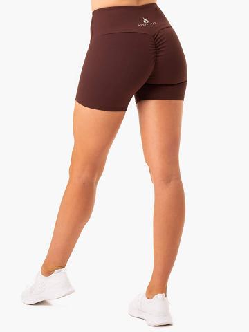 Szorty Damskie Ryderwear Women Shorts Staples Scrunch Bum Mid Length Czekolada | PL1981IS